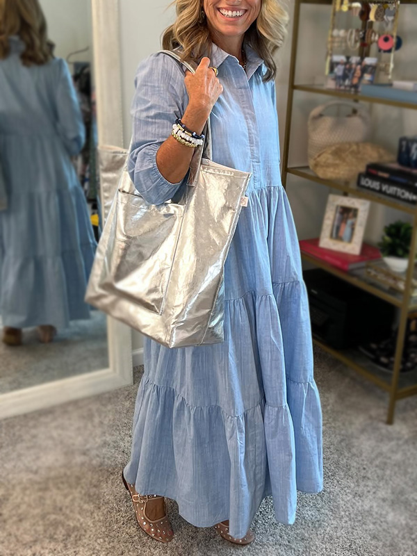 🎄Christmas Sale🔥 Loose Cotton Linen Lapel Dress- Tax Free