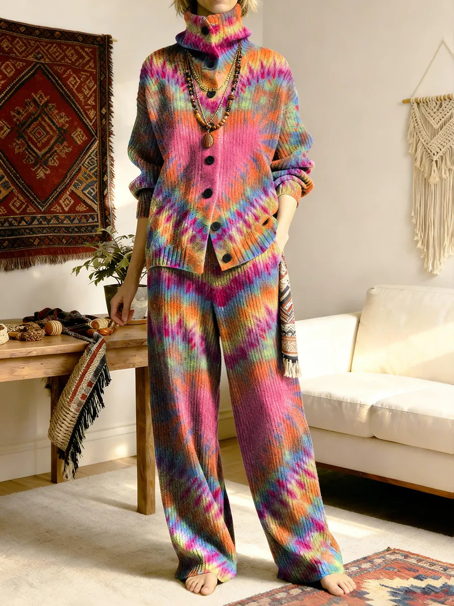 Love Tie Dye Women's Long Sleeve Top And Pants Sweater Suit