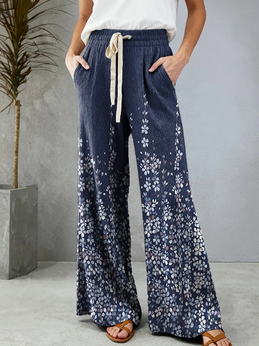 Women's Floral Art Pattern Print Comfortable Drawstring Knit Trousers