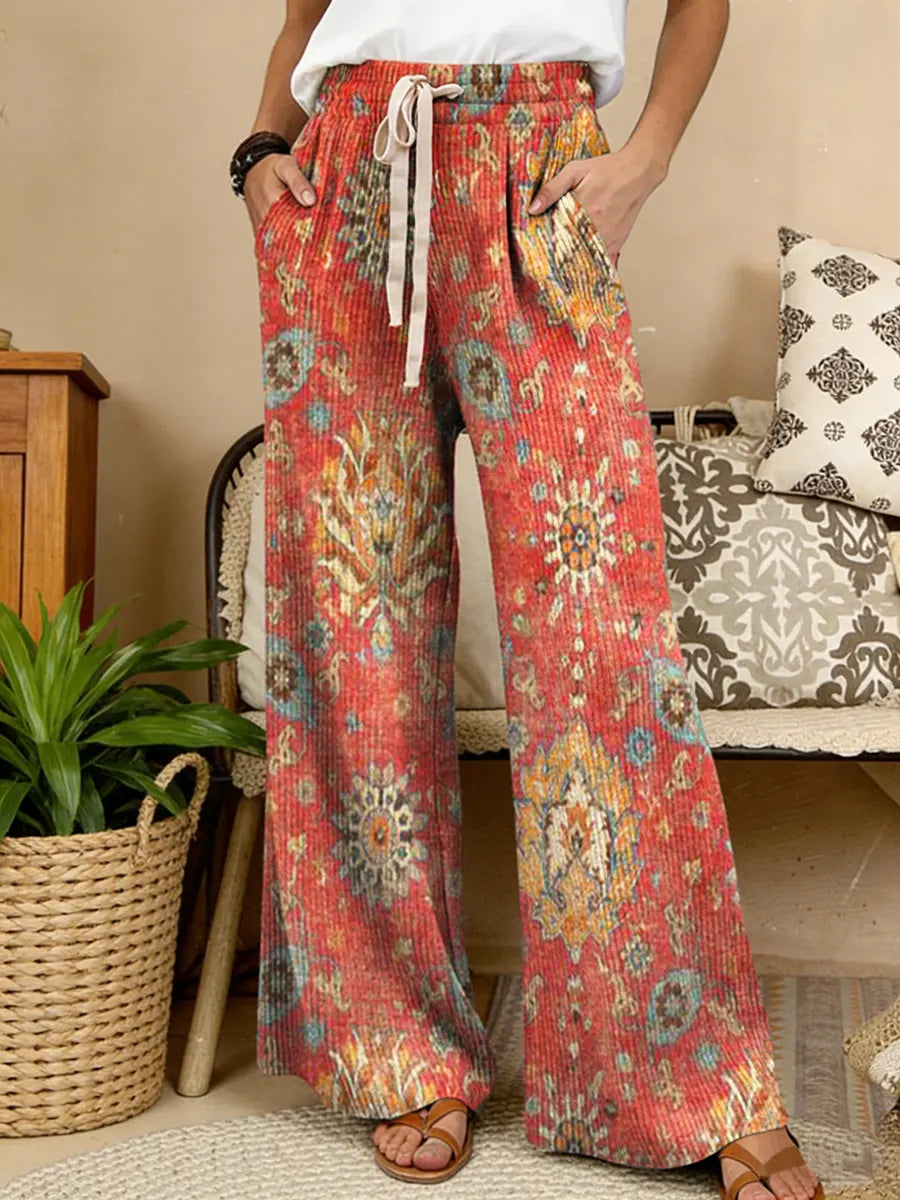 Women's Ethnic Totem Art Pattern Prints Comfortable Drawstring Knit Trousers