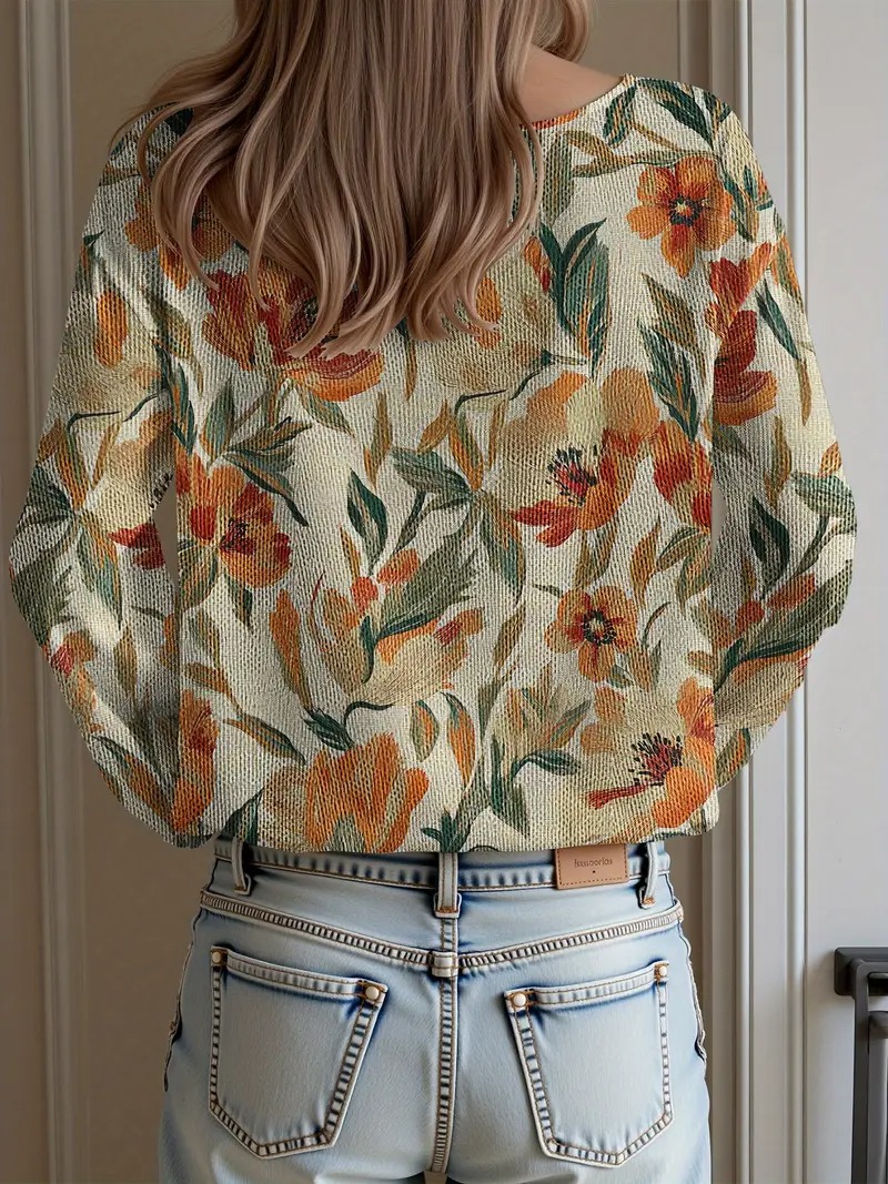 Leopard Floral Knit Sweater – Vintage Casual Autumn/Winter Style