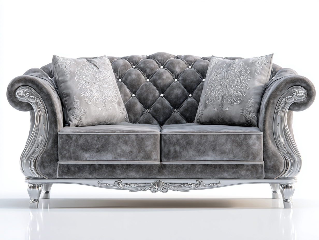 Divano 2 posti rivestito in velluto 165x90x78 cm - grigio - per soggiorno - stile classico capitonné
