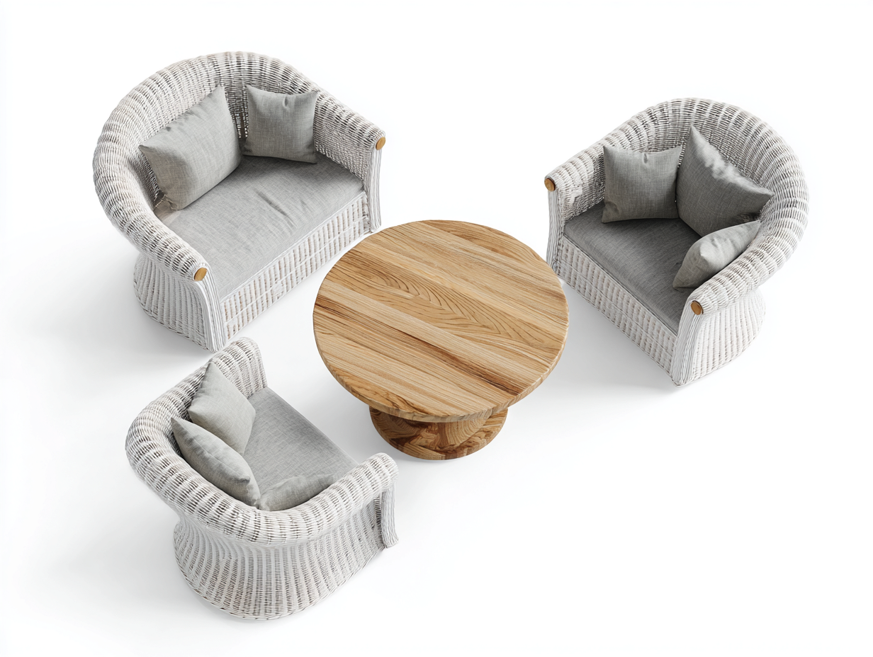 Set da giardino con poltrone e tavolino in rattan 78 x76 x82cm - bianco/legno naturale - per giardino - stile naturale