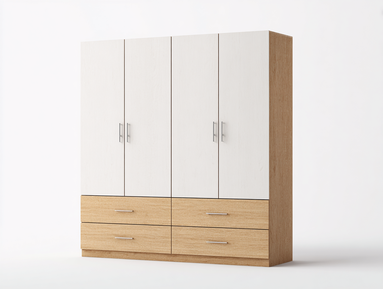Armadio a 4 ante con cassetti in legno 160x55x200 cm - bianco/rovere - per camera da letto - design moderno
