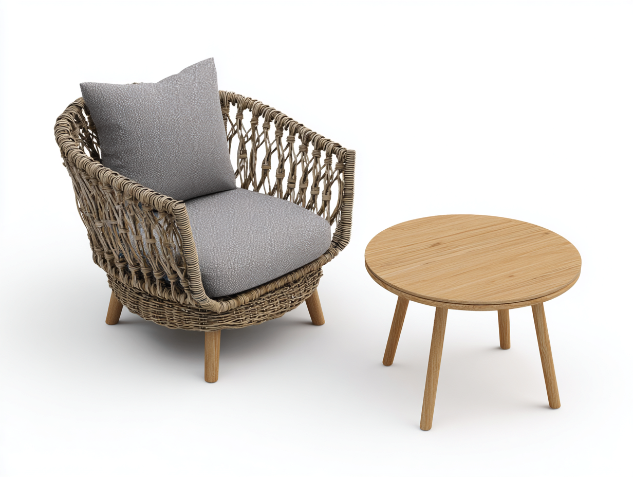 Set di poltrona e tavolino da giardino in rattan - poltrona 70 x72 x80cm - naturale/legno naturale - per giardino - stile naturale