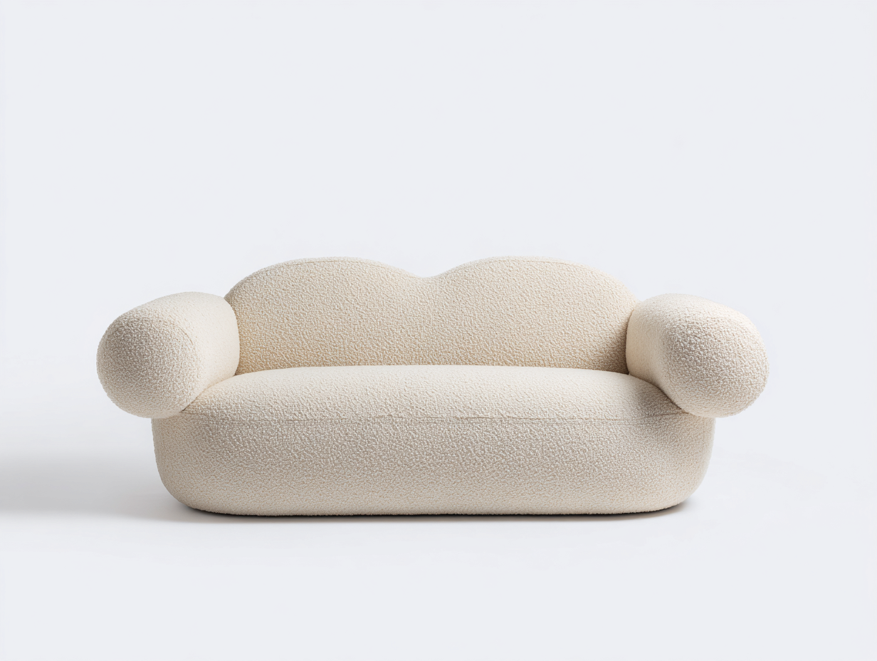 Divano 2 posti rivestito in tessuto bouclé 160x85x72 cm - beige - per soggiorno - design arrotondato