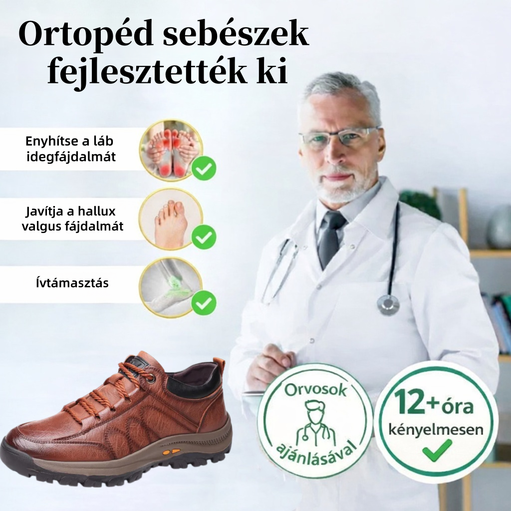 🎁 50% kedvezmény | Kézzel varrott valódi bőr férfi ortopéd cipő 🐂 Lábboltozat-támasz a lábfájdalom enyhítésére ✅ Vízálló és csúszásmentes az egész napos kényelemért