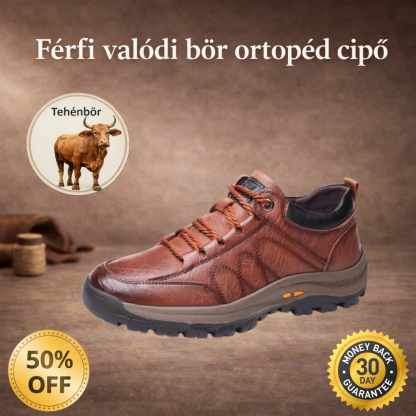 🎁 50% kedvezmény | Kézzel varrott valódi bőr férfi ortopéd cipő 🐂 Lábboltozat-támasz a lábfájdalom enyhítésére ✅ Vízálló és csúszásmentes az egész napos kényelemért