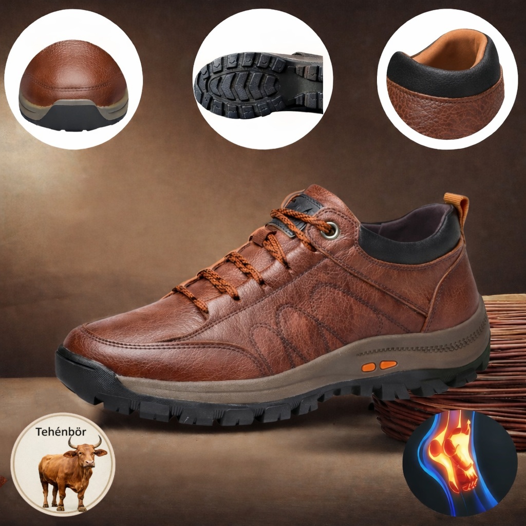🎁 50% kedvezmény | Kézzel varrott valódi bőr férfi ortopéd cipő 🐂 Lábboltozat-támasz a lábfájdalom enyhítésére ✅ Vízálló és csúszásmentes az egész napos kényelemért