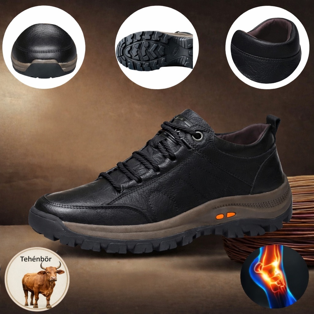 🎁 50% kedvezmény | Kézzel varrott valódi bőr férfi ortopéd cipő 🐂 Lábboltozat-támasz a lábfájdalom enyhítésére ✅ Vízálló és csúszásmentes az egész napos kényelemért