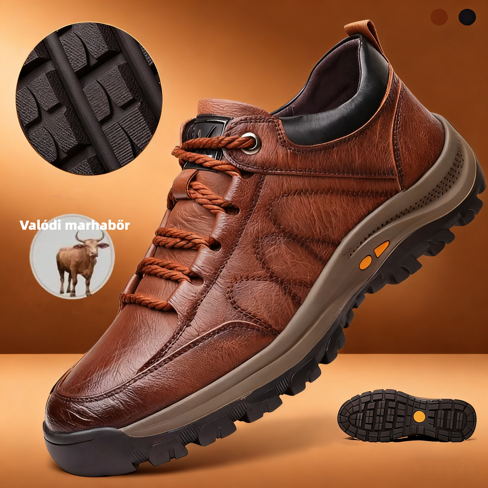 🐂 Kézzel varrott magyar valódi bőrcipők ✅ AI intelligens fájdalomcsillapító, könnyen fel- és levehető, vízálló és csúszásmentes