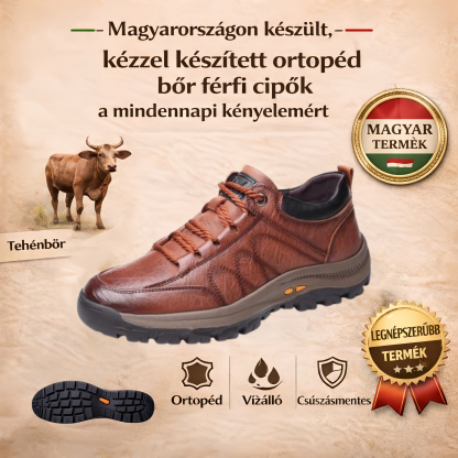 🐂 Kézzel varrott magyar valódi bőrcipők ✅ AI intelligens fájdalomcsillapító, könnyen fel- és levehető, vízálló és csúszásmentes