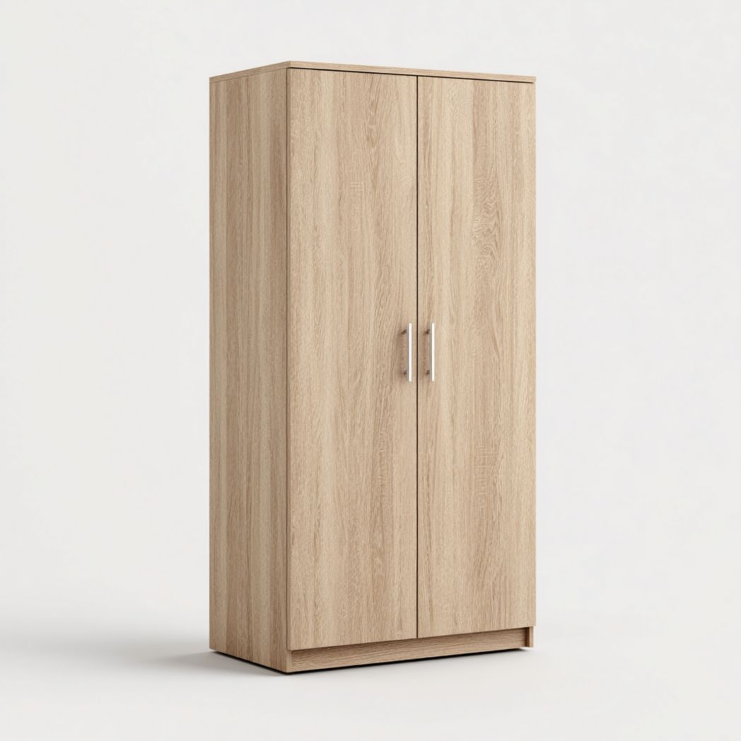 Armoire deux portes beige avec poignées en métal argenté-Styva Live