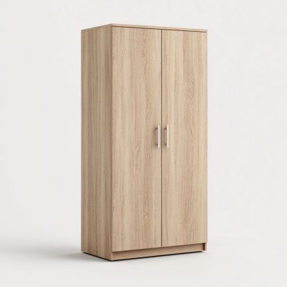 Armoire deux portes beige avec poignées en métal argenté-Styva Live