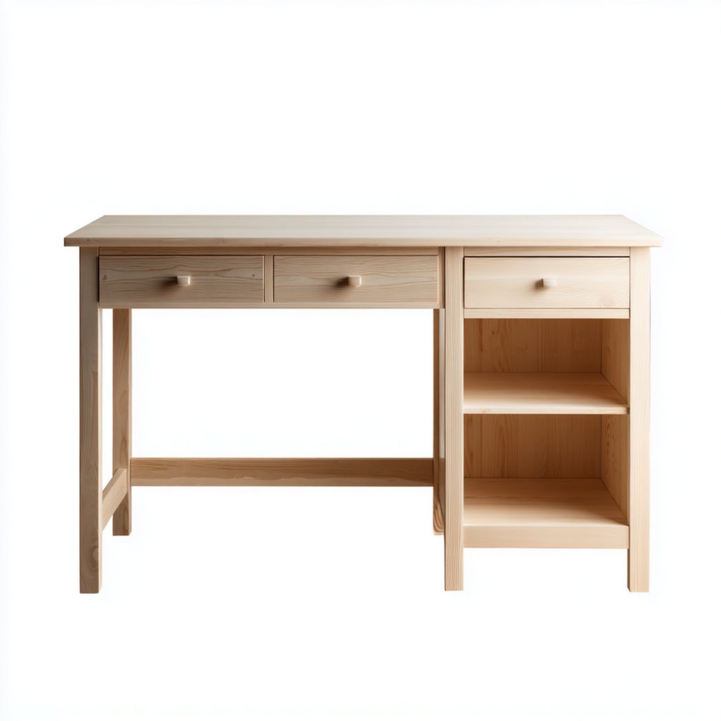 Bureau en bois à trois tiroirs avec étagères à droite-Styva Live