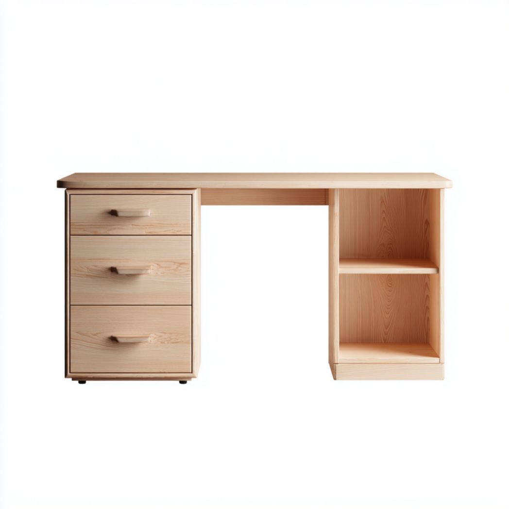 Bureau en bois à trois tiroirs à gauche avec étagères à droite-Styva Live