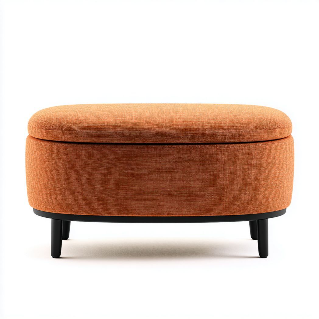 Bout de lit en tissu polyester orange avec pieds en métal noir-Styva Live