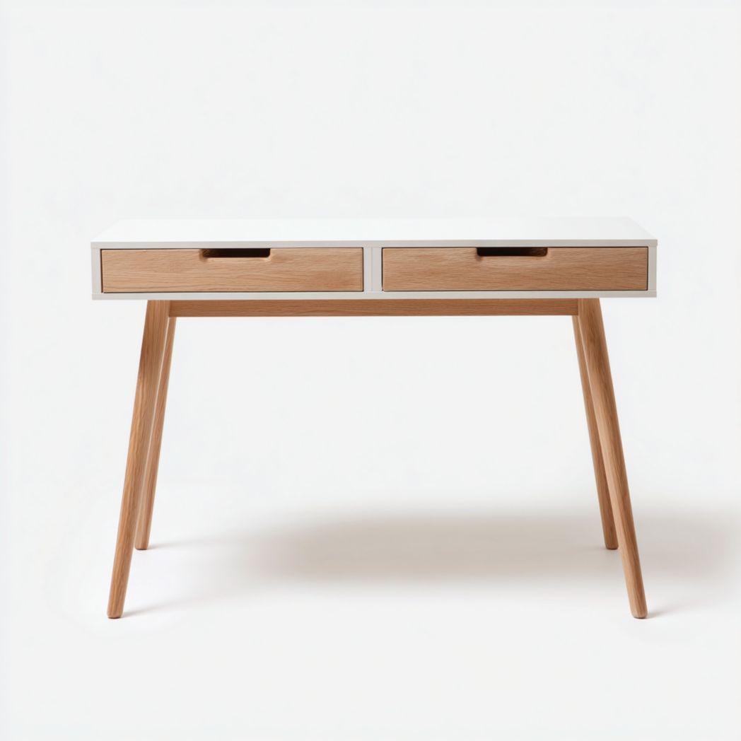 Bureau en bois à deux tiroirs avec plateau blanc-Styva Live