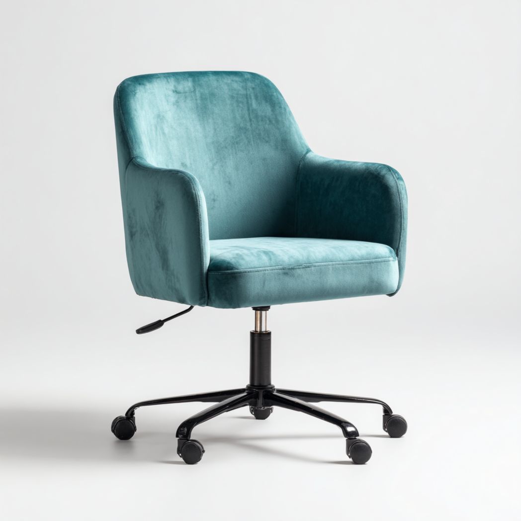 Chaise de bureau en velours bleu-vert avec base en métal-Styva Live