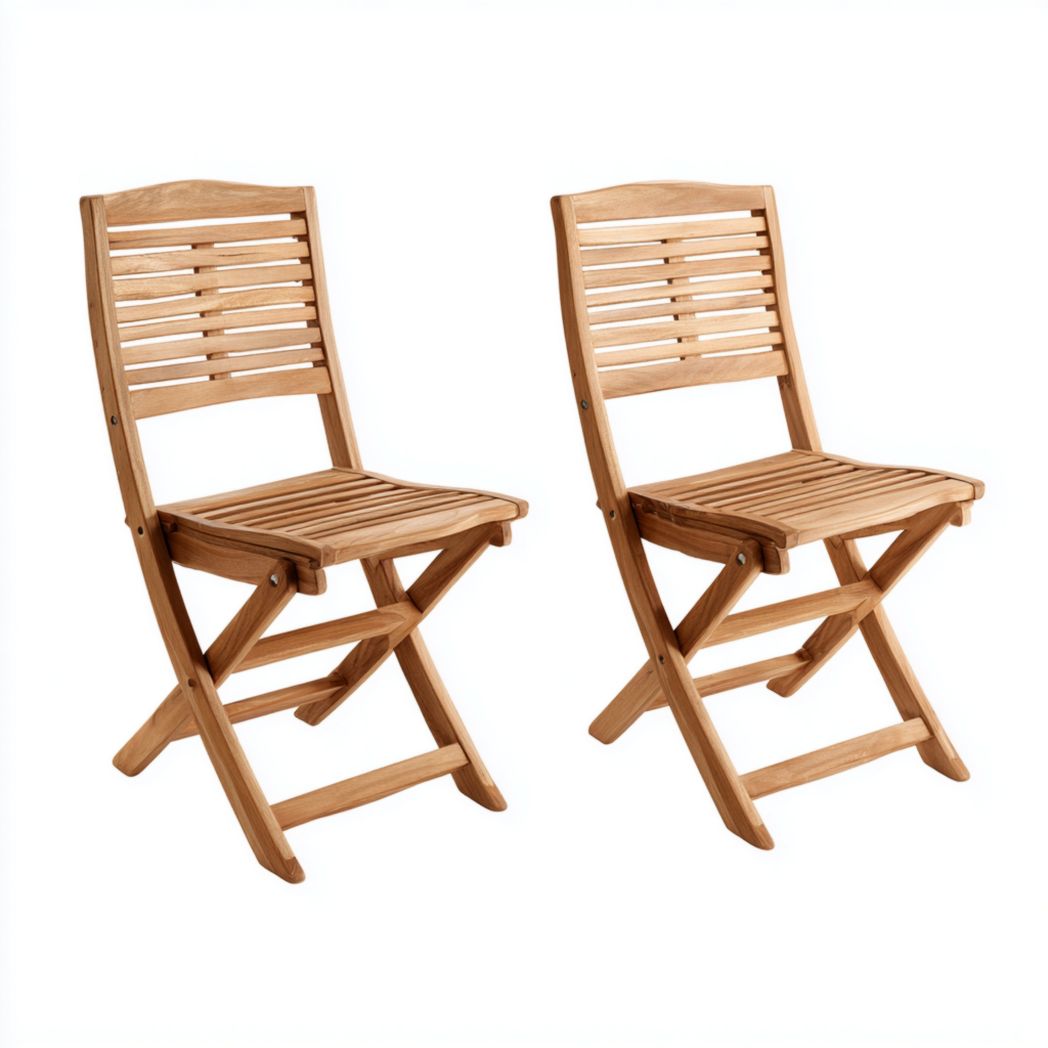 Lot de 2 chaises de jardin pliantes en bois brun avec dossier à lattes-Styva Live
