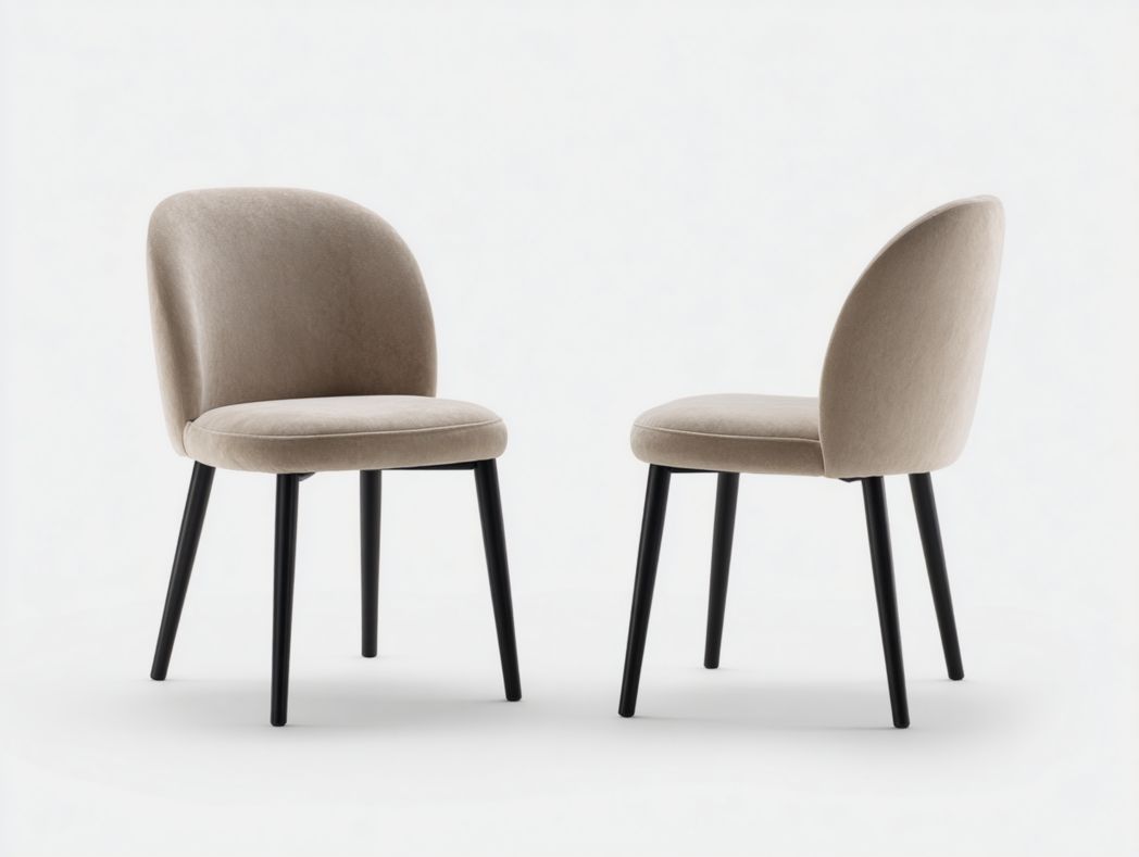 Chaises en velours polyester blanc cassé avec pieds en métal noir (lot de 2)-Styva Live