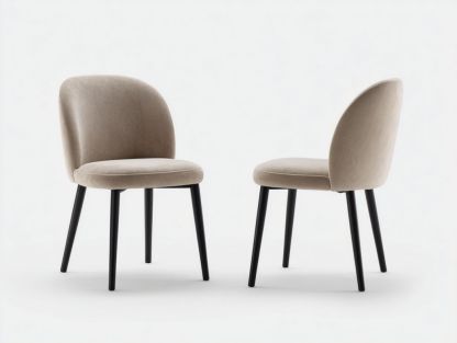 Chaises en velours polyester blanc cassé avec pieds en métal noir (lot de 2)-Styva Live