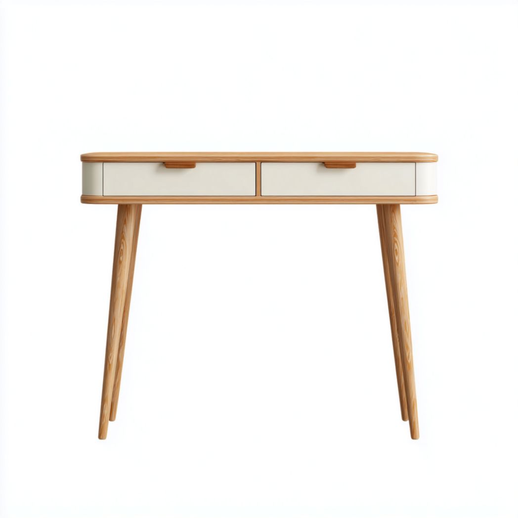 Console en bois massif brun clair avec tiroirs blanc cassé-Styva Live