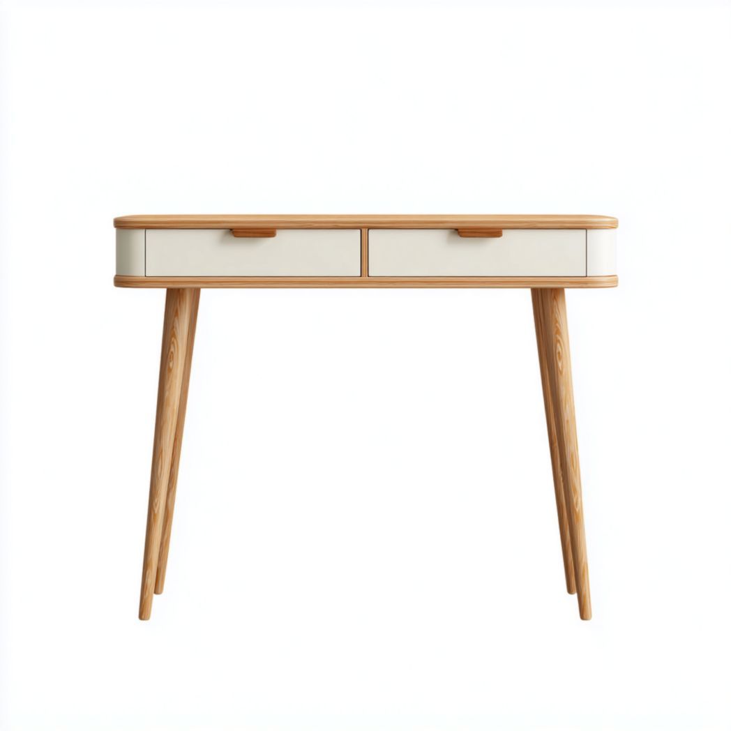 Console en bois massif brun clair avec tiroirs blanc cassé-Styva Live