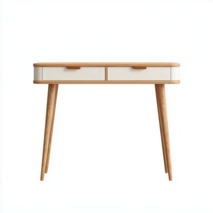 Console en bois massif brun clair avec tiroirs blanc cassé-Styva Live