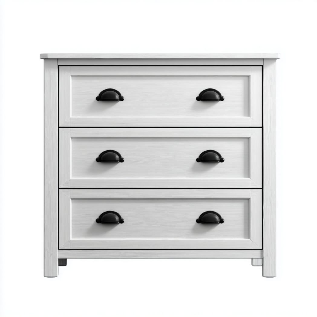 Commode blanche à 3 tiroirs avec poignées en métal noir-Styva Live