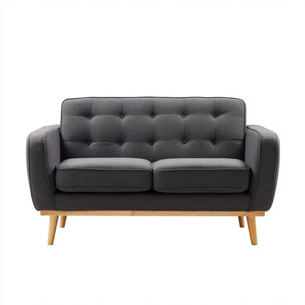 Canapé 2 places en tissu polyester gris foncé avec pieds en bois brun clair-Styva Live