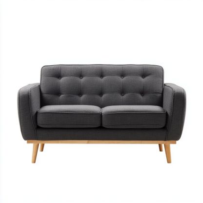 Canapé 2 places en tissu polyester gris foncé avec pieds en bois brun clair-Styva Live