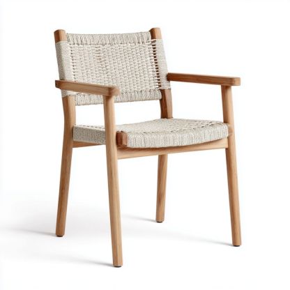 Chaise en bois brun clair avec accoudoirs et assise en corde tressée-Styva Live