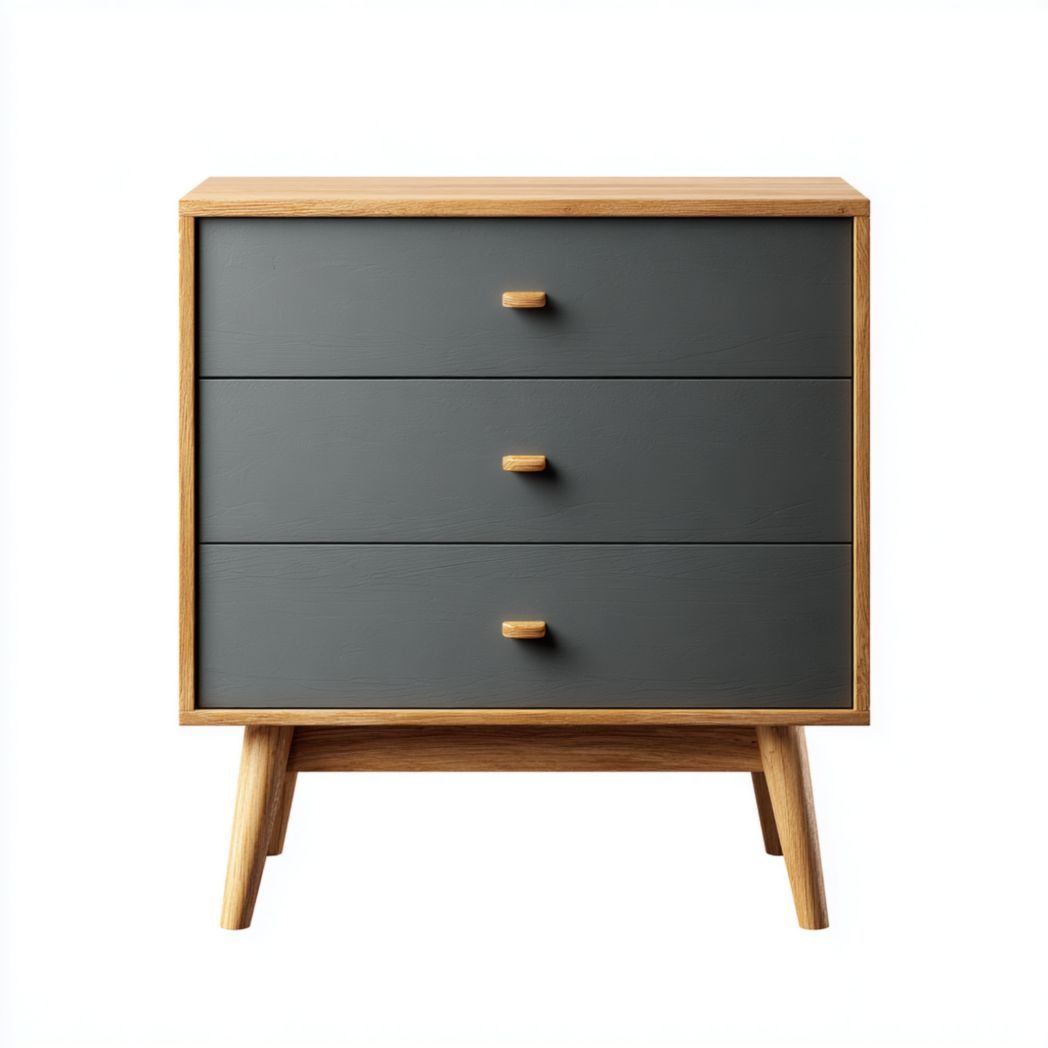 Commode à 3 tiroirs gris foncé avec structure et poignées brun clair-Styva Live