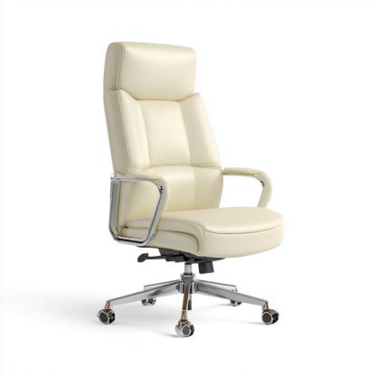 Chaise de bureau en cuir synthétique beige avec base en métal-Styva Live