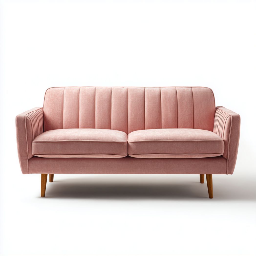 Canapé 2 places en tissu polyester rose avec pieds en bois brun clair-Styva Live