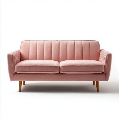 Canapé 2 places en tissu polyester rose avec pieds en bois brun clair-Styva Live