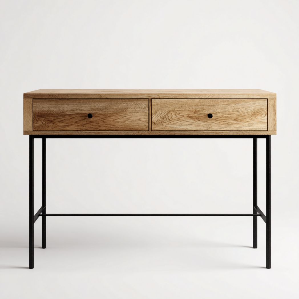 Console en bois massif brun clair avec pieds en métal noir-Styva Live