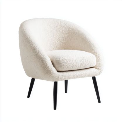 Fauteuil en tissu bouclé blanc cassé avec pieds en métal noir-Styva Live