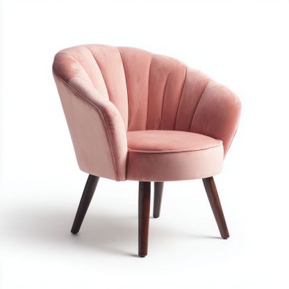 Fauteuil en tissu polyester rose avec pieds en bois brun foncé-Styva Live