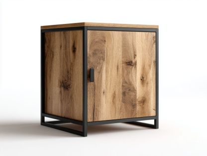 Meuble à chaussures en bois brun avec structure en métal noir à une porte-Styva Live