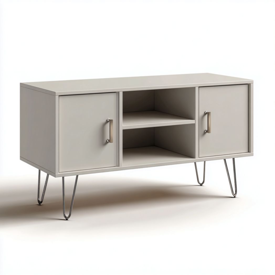 Meuble TV gris clair avec pieds en métal argenté-Styva Live