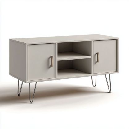 Meuble TV gris clair avec pieds en métal argenté-Styva Live
