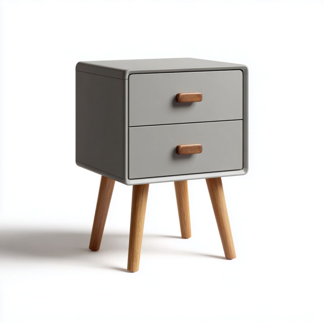 Table de chevet en bois grise à deux tiroirs-Styva Live
