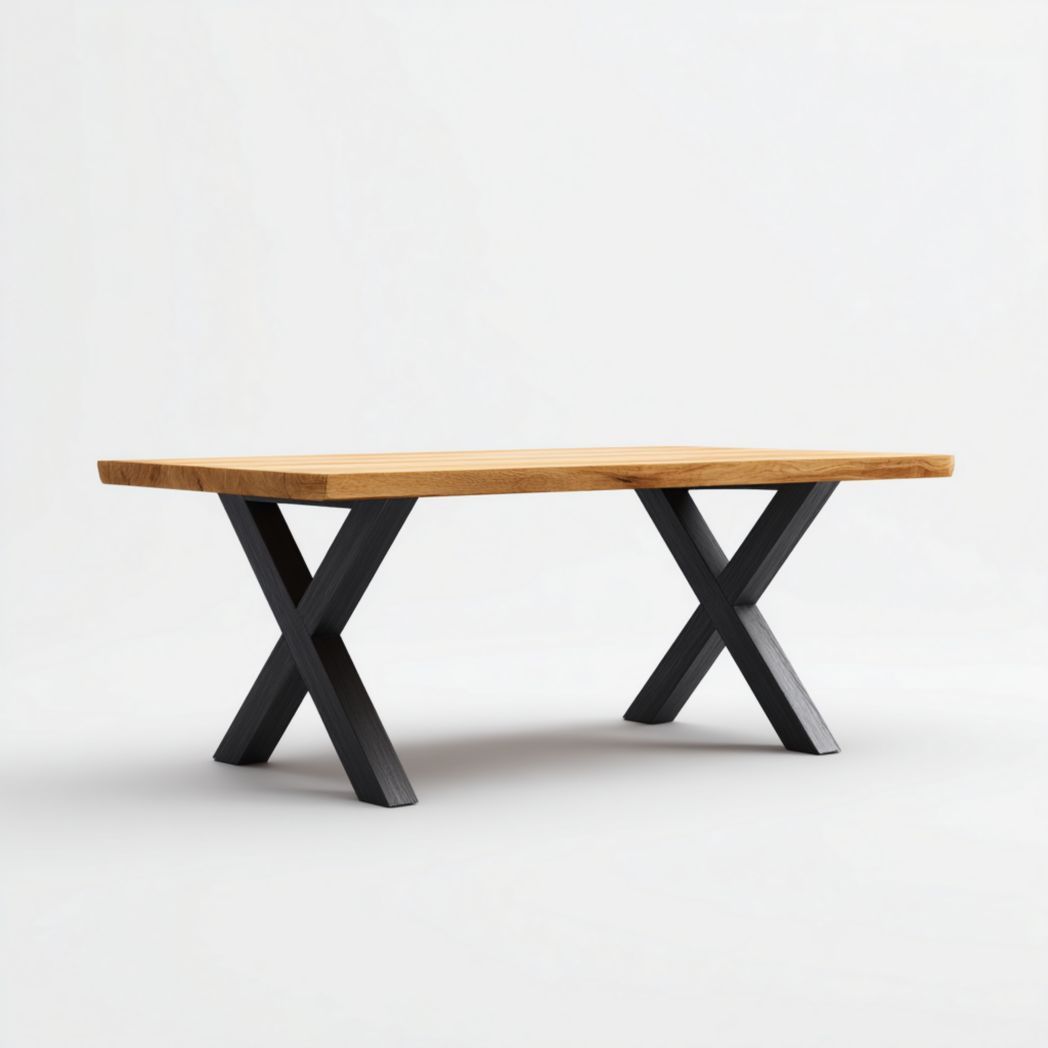 Table à manger en bois massif brun clair avec pieds en métal noir-Styva Live