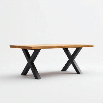 Table à manger en bois massif brun clair avec pieds en métal noir-Styva Live