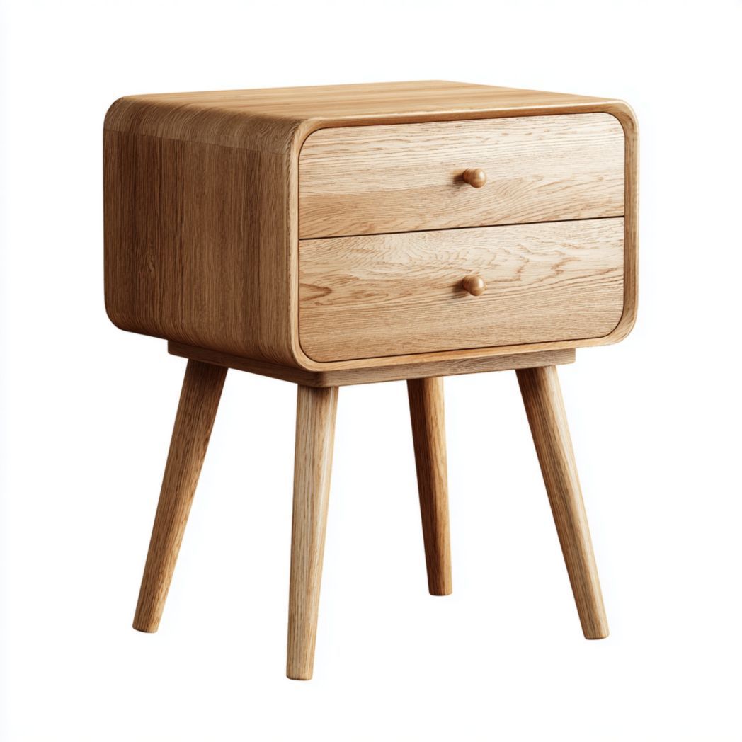 Table de chevet en bois brun clair à deux tiroirs-Styva Live