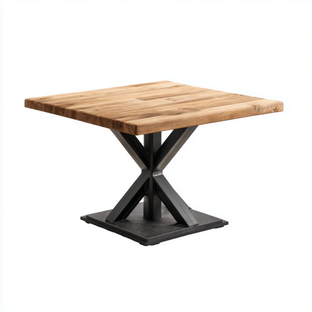 Table de jardin carrée en bois brun avec piètement noir-Styva Live