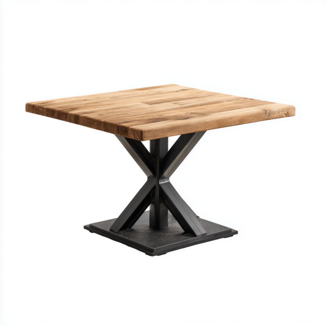 Table de jardin carrée en bois brun avec piètement noir-Styva Live