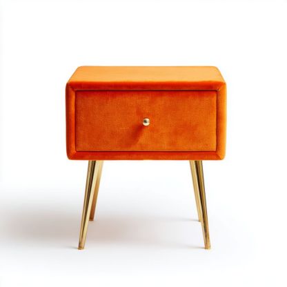 Table de chevet en tissu orange à un tiroir-Styva Live